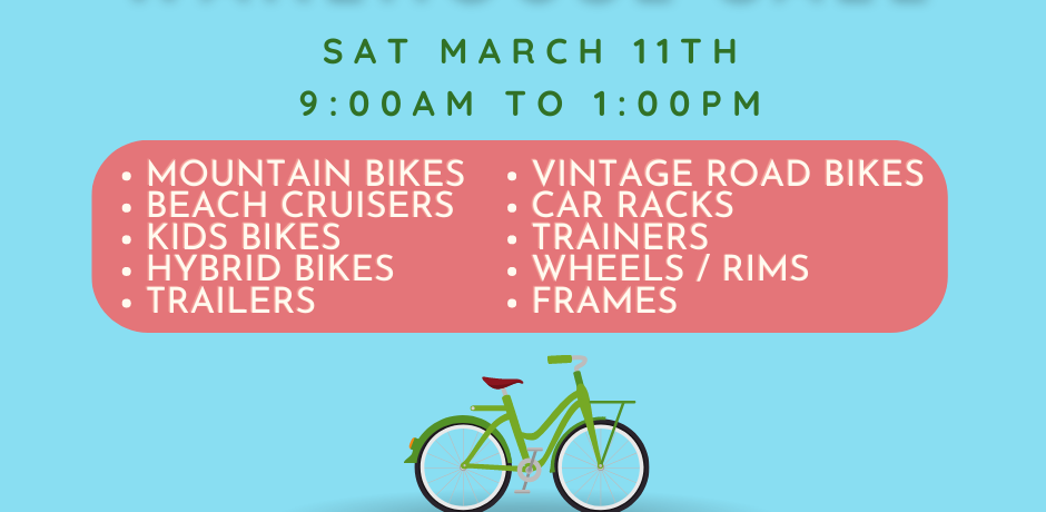 Spring Warehouse As-is Bicycle Sale Sunday March 11, 2023 9am