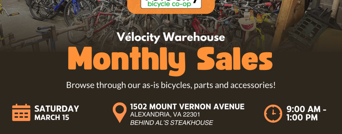 Details of March 15 warehouse sale and a pile of used bikes