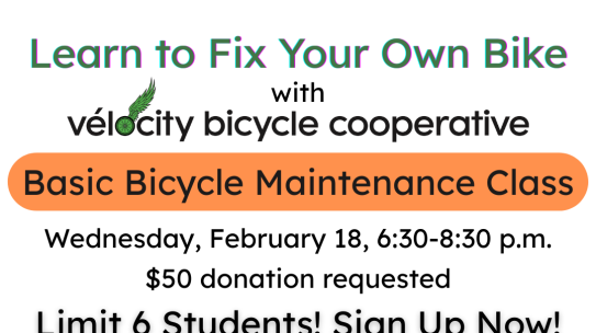 Basic Bicycle Maintenance Class Wed Feb 18, 6:30pm
